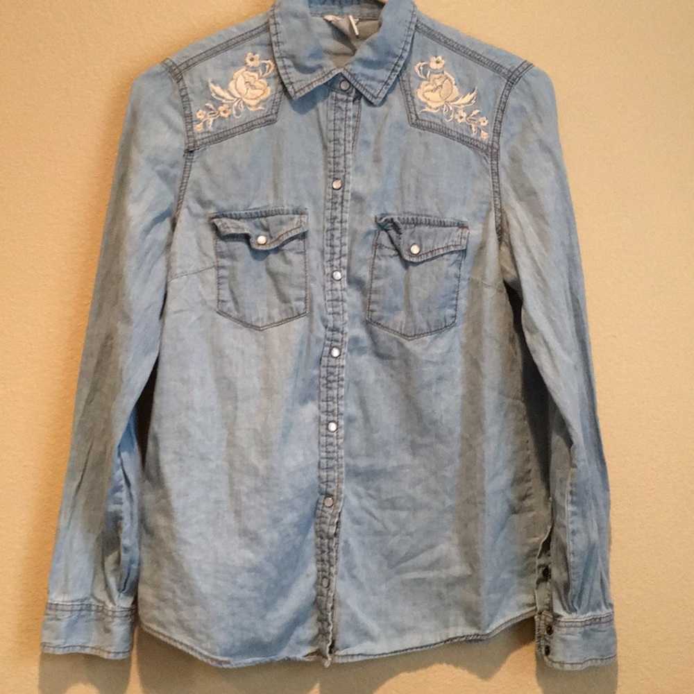 Denim button down top